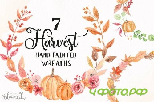 Pumpkin Watercolor Wreath Clipart - 2644403