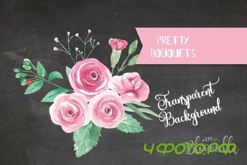 Pink Rose Bouquet Watercolor Set - 2639266