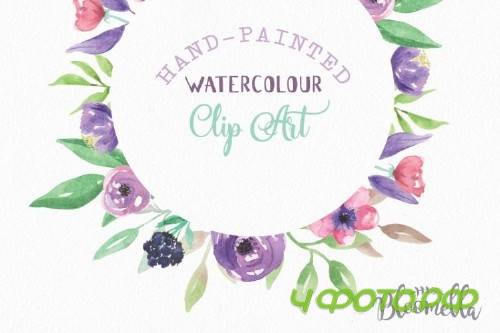 Love Struck Frames Watercolor Purple Pretty Clipart Border Flowers Florals  - 100622
