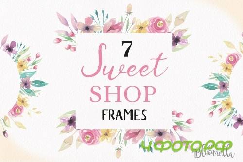 Sweet Shop Frames Watercolor Purple Pretty Clipart Border Flowers Florals - 100597