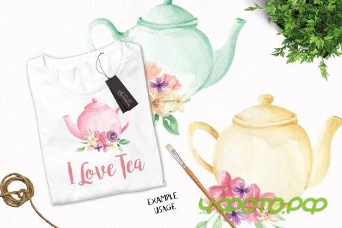Watercolor Floral Teapot Wonderland - 2639340