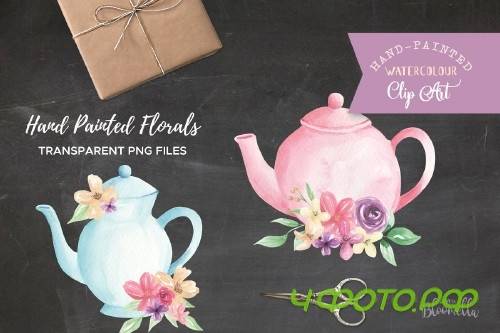 Watercolor Floral Teapot Wonderland - 2639340