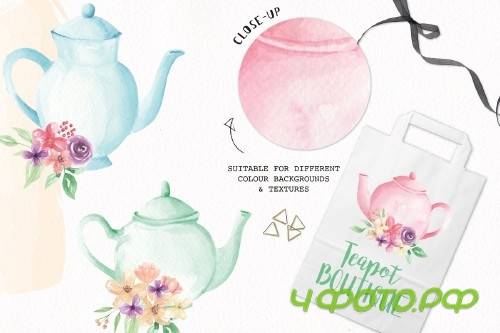 Watercolor Floral Teapot Wonderland - 2639340