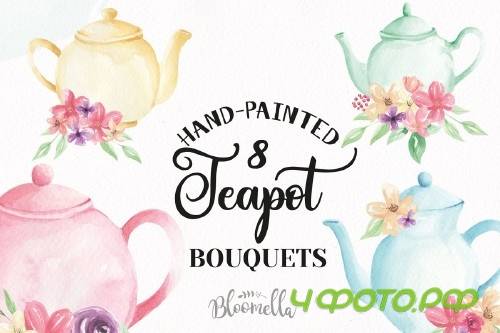 Watercolor Floral Teapot Wonderland - 2639340