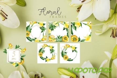 Yellow Brugmansia PNG watercolor set - 3098794
