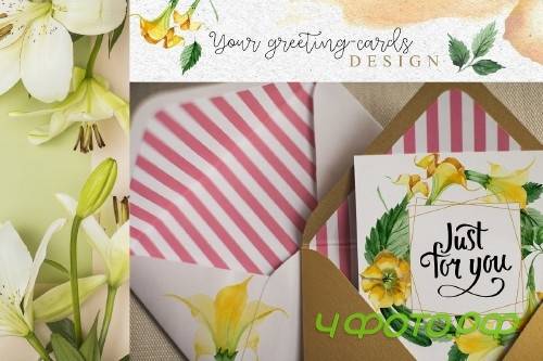 Yellow Brugmansia PNG watercolor set - 3098794