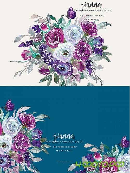 Watercolor Purple Violet and White Flower Clipart - 260407