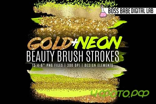 Neon and Gold Beauty Brush Strokes - 257118