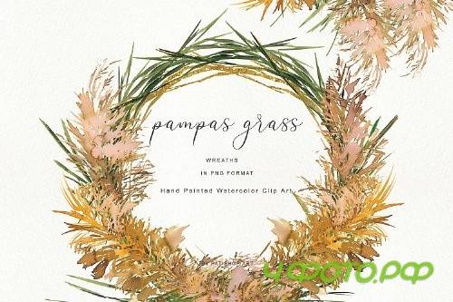 Watercolor Pampas Grass Wreath - Pampas - 266464