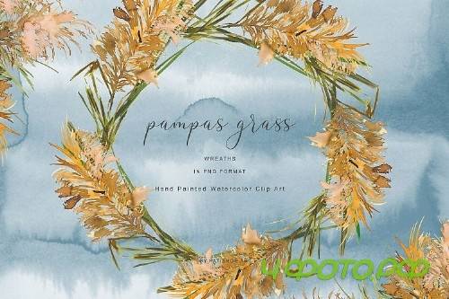 Watercolor Pampas Grass Wreath - Pampas - 266464