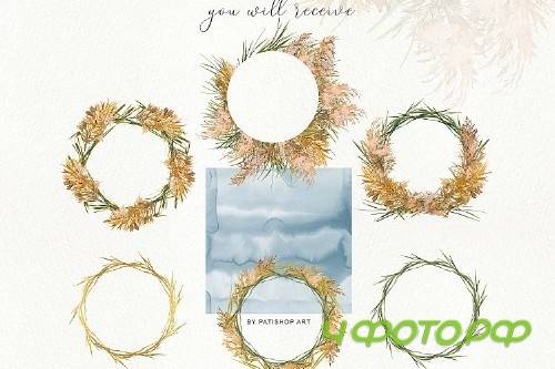 Watercolor Pampas Grass Wreath - Pampas - 266464