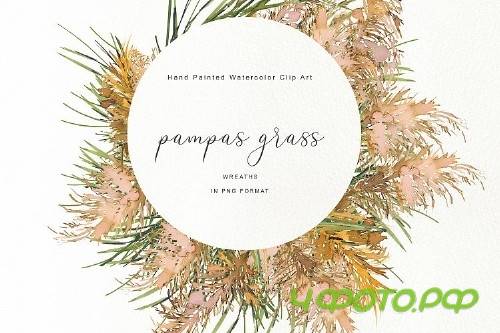 Watercolor Pampas Grass Wreath - Pampas - 266464