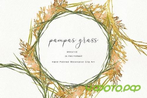 Watercolor Pampas Grass Wreath - Pampas - 266464