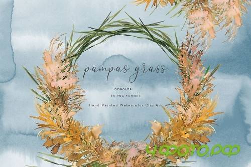 Watercolor Pampas Grass Wreath - Pampas - 266464