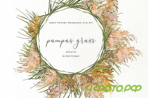 Watercolor Pampas Grass Wreath - Pampas - 266464