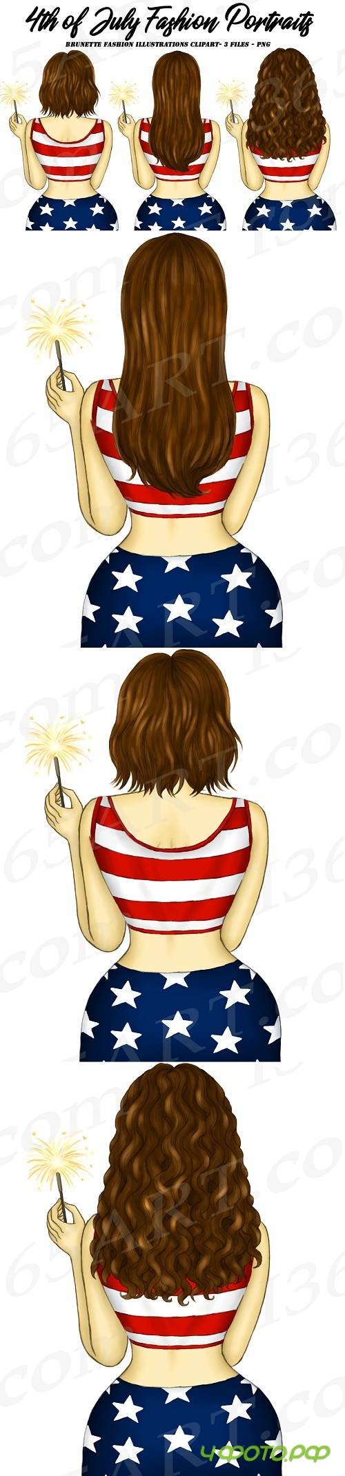 4th of July Fashion Clipart, Brunette, Independence Day - 267642