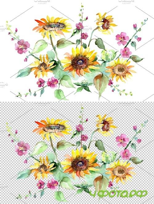 Bouquet of sunflowers Watercolor png - 3819830
