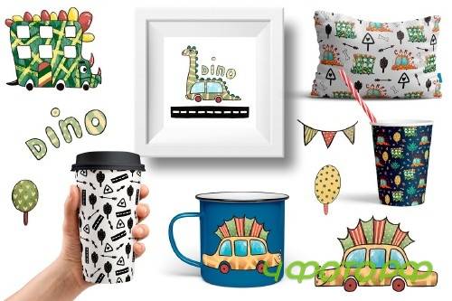 Dino Car - Clip Art Set - 3828517