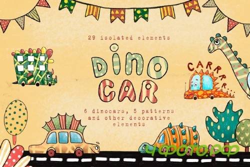 Dino Car - Clip Art Set - 3828517