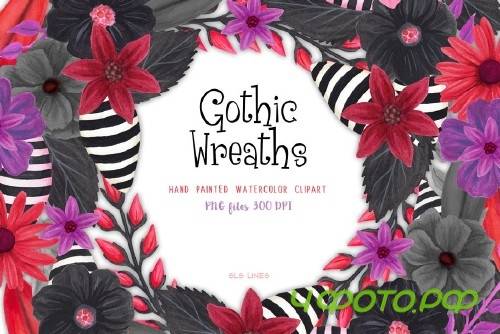 Gothic Floral Wreath Watercolors - 574471