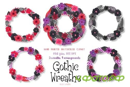 Gothic Floral Wreath Watercolors - 574471