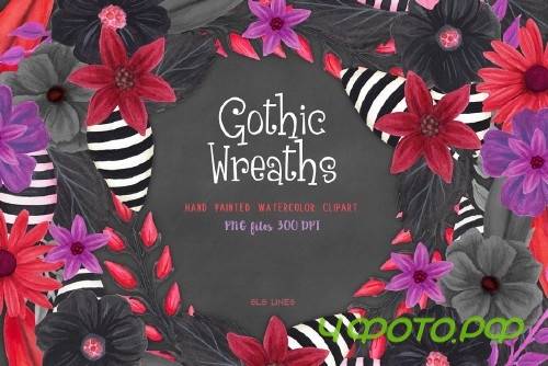 Gothic Floral Wreath Watercolors - 574471
