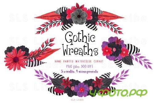 Gothic Floral Wreath Watercolors - 574471