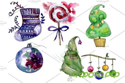 New Year decoration PNG watercolor - 3103176