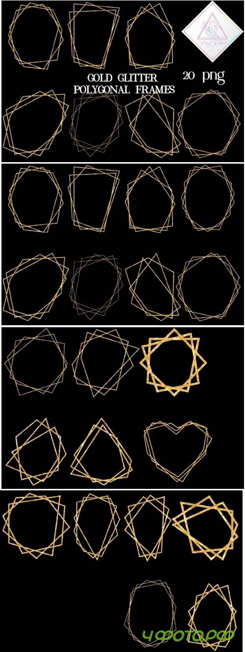 Gold Glitter Polygonal Frames - 3833288