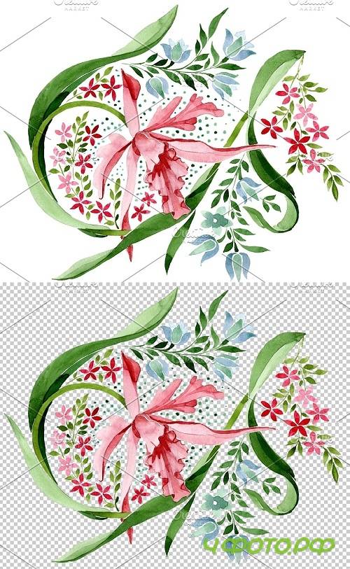 Pink floral ornament watercolor png - 3850199