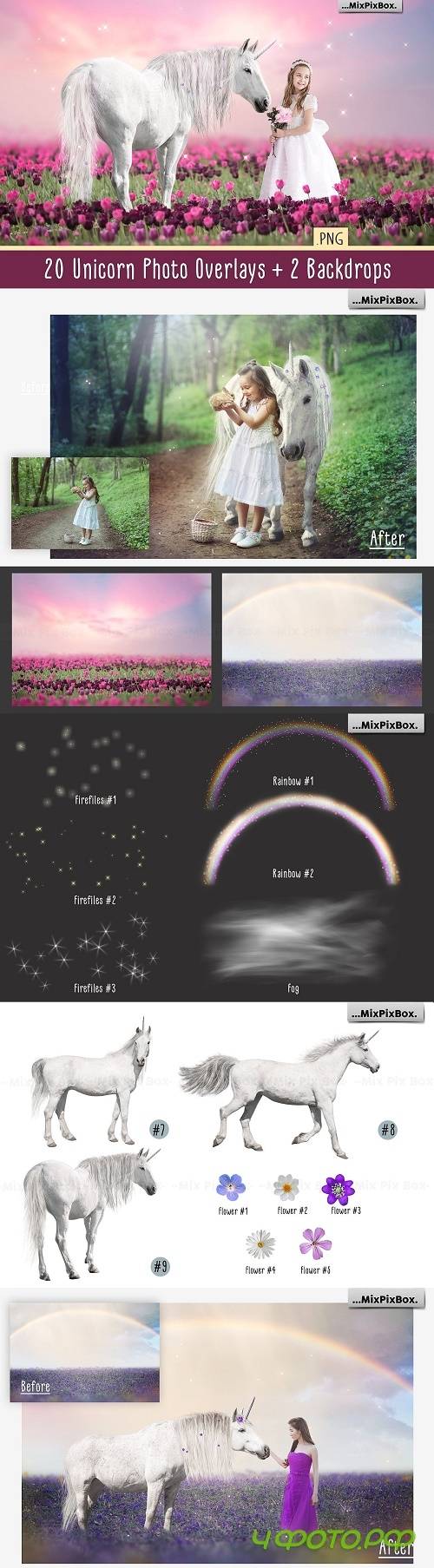 Unicorn PNG Overlays Pack+ Backdrops 3816645