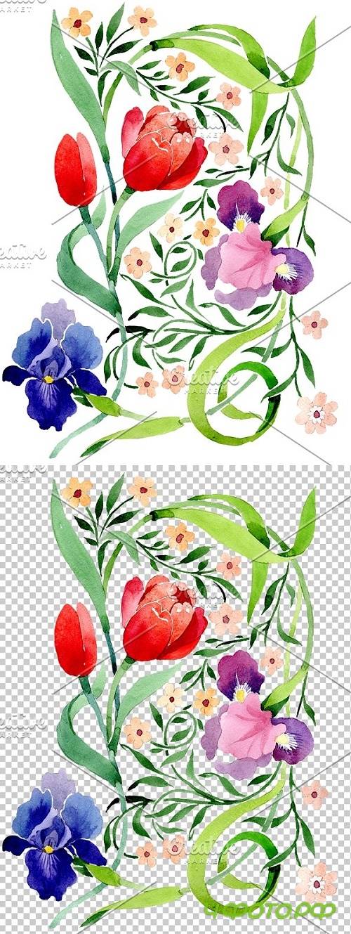 Ornament with irises and tulips - 3850481