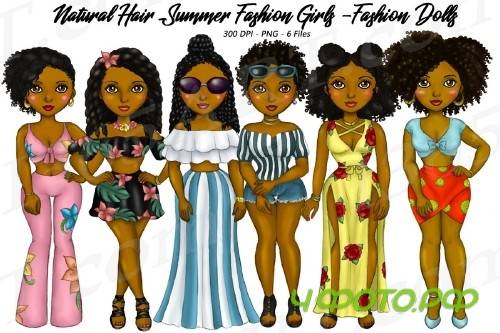 Summer Fashion Girls Planner Clipart, Natural Hair PNG - 227884