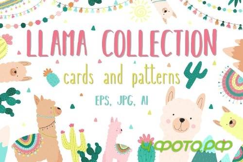 Hand-drawn llama collection - 3409204