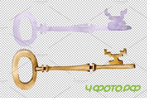 Vintage key magic watercolor png - 3864886