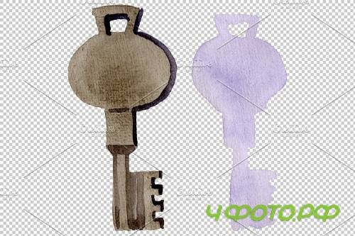 Vintage key magic watercolor png - 3864886
