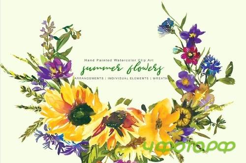 Watercolor Sunflower Clipart Set - 3863367