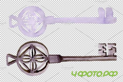 Vintage key magic watercolor png - 3864886