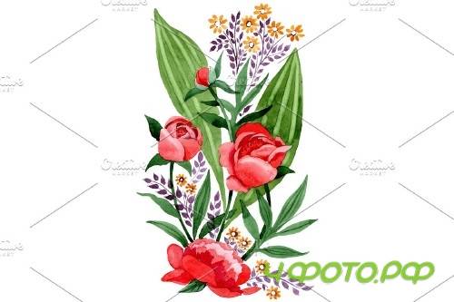 Ornament red free Ukraine watercolor - 3868829
