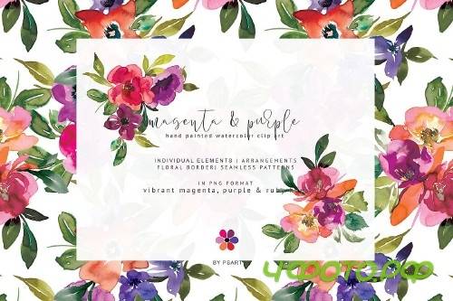 Watercolor Vibrant Colors Floral Clipart Collection - 278584