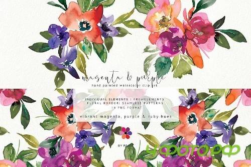 Watercolor Vibrant Colors Floral Clipart Collection - 278584