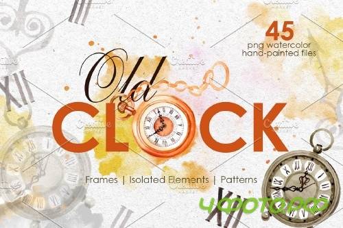 OLD CLOCK Watercolor png - 3902478