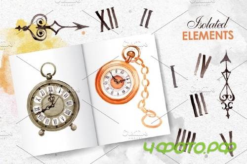 OLD CLOCK Watercolor png - 3902478