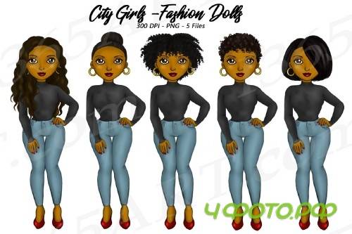 City Girls Clipart Natural Hair Fashion Dolls Graphics - 204101