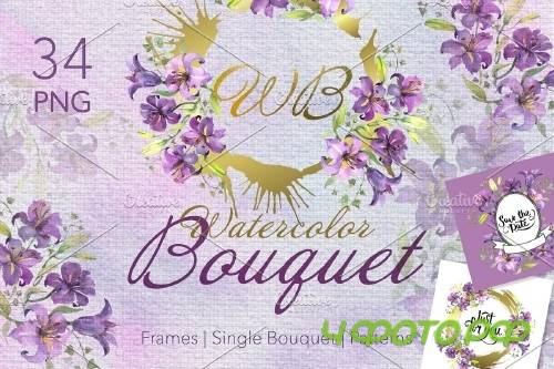 Purple Watercolor Bouquet of lilies - 3904243