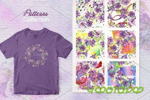 Purple Watercolor Bouquet of lilies - 3904243