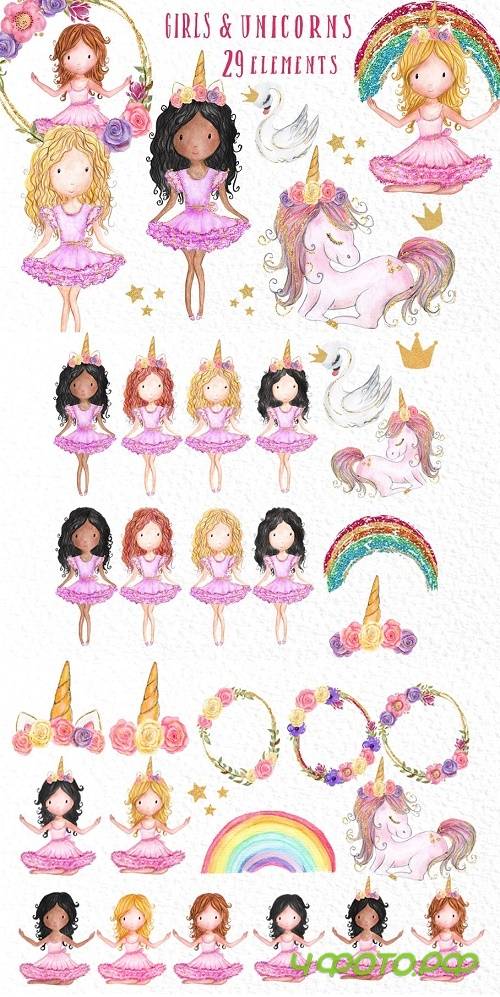 Rainbow Unicorn Clipart Girls - 3908995