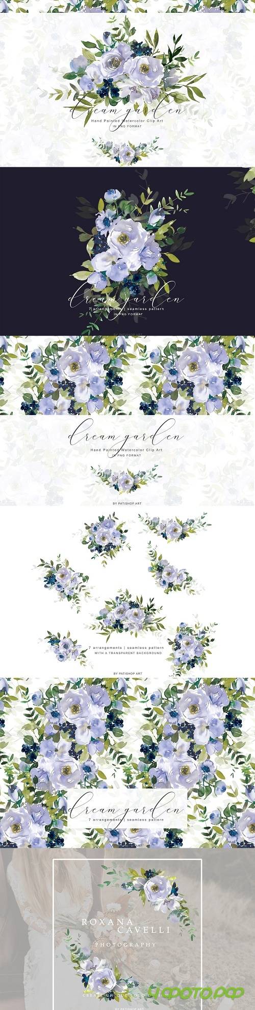 Watercolor Violet Floral Clipart Set - 3912522