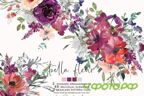 Watercolor Purple & Burgundy Florals - 3361909