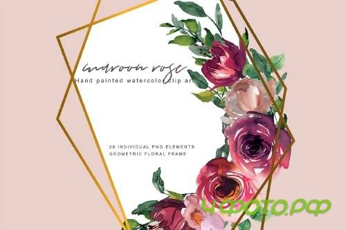 Watercolor Maroon Rose Clipart - 3036678